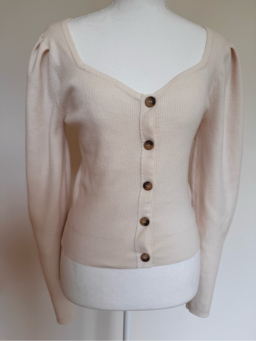 Ulla Johnson Cream Button-Front Ribbed Cardigan